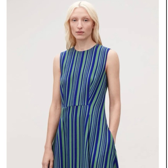 COS Blue Green Striped Sleeveless A-Line Dress Size US 6 - Picture 7 of 14